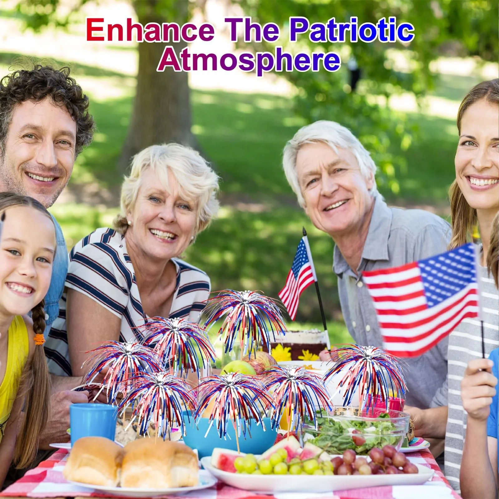 Independence Day Cocktail 4.7 Inch Firework Design Red White and Blue Firework Picks party Bamboo Toothpick Cocktail Sticks