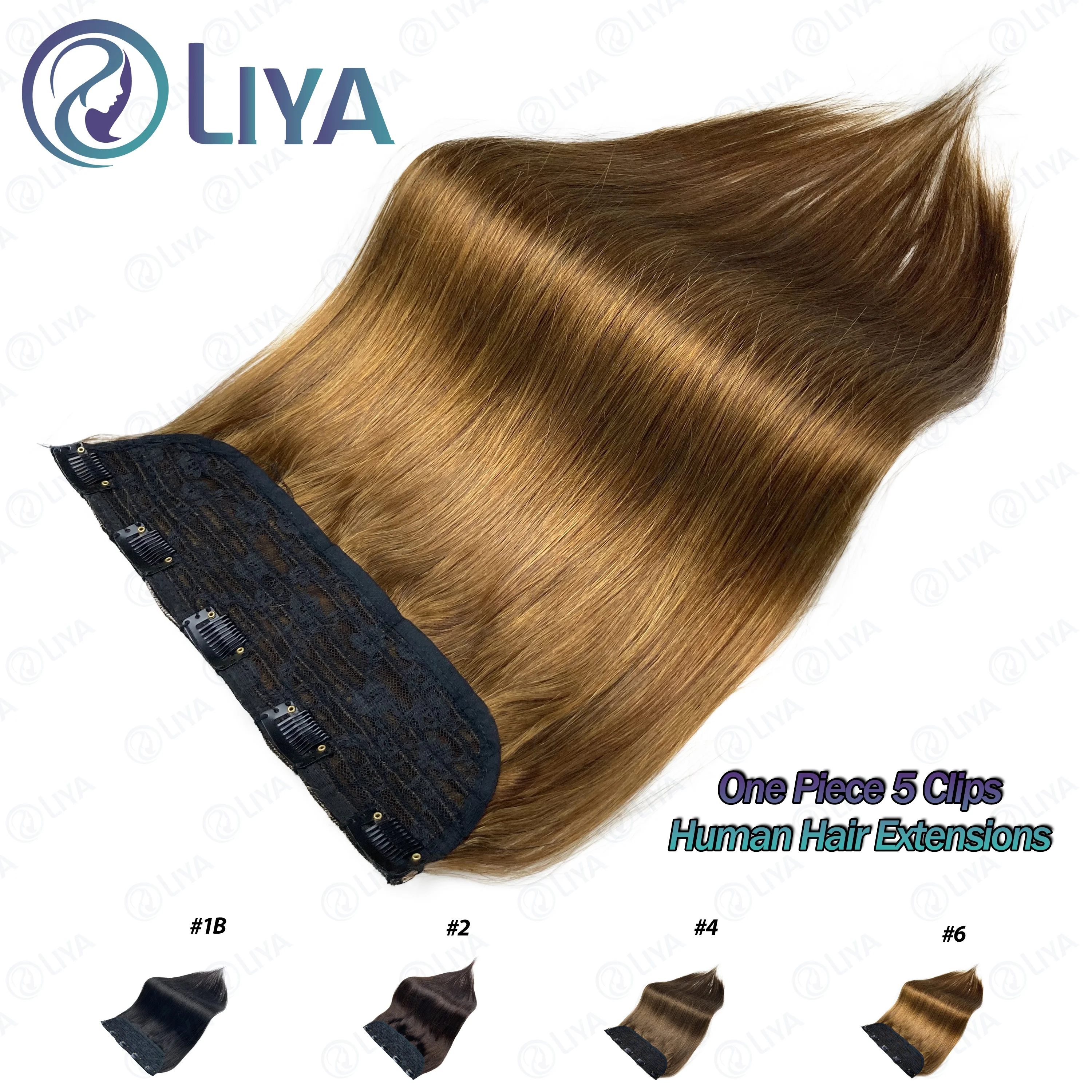 #6 Light Brown Bone Straight Clip In Hair Extensions 1 Piece 5 Clips Full Head One-Piece Clip In Human Hair Extensions 100G/Set