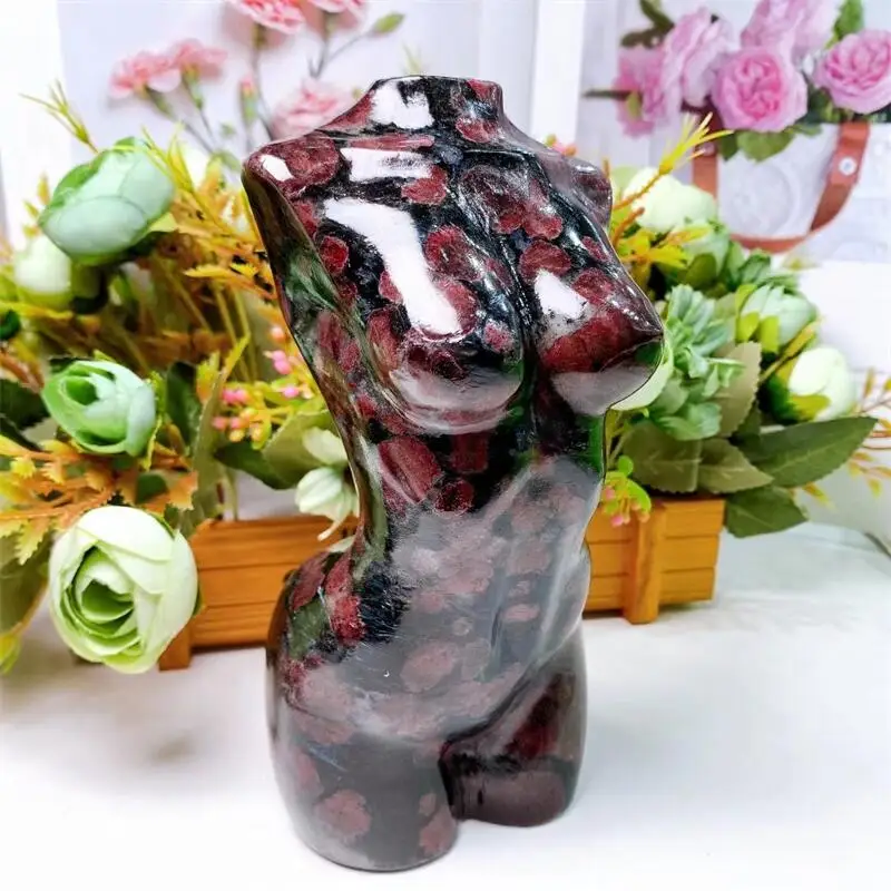 17.5cm přírodní granát paní tělo řezbářský sochu ruční vyřezávaný hojení sytý Feng Shui domácí dekorace dar 1ks