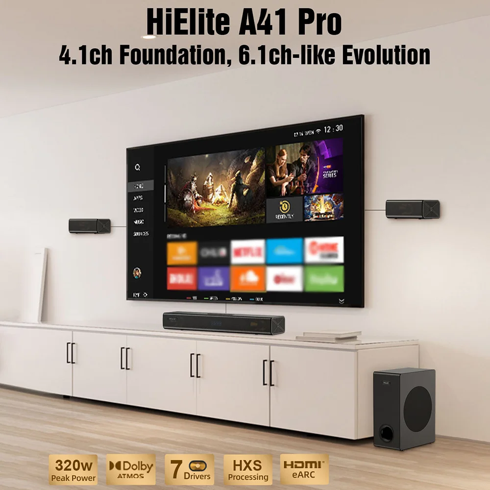 Soundbar Hiwill 300W Con Dolby Atmos E Subwoofer - Audio Surround Per TV E Film