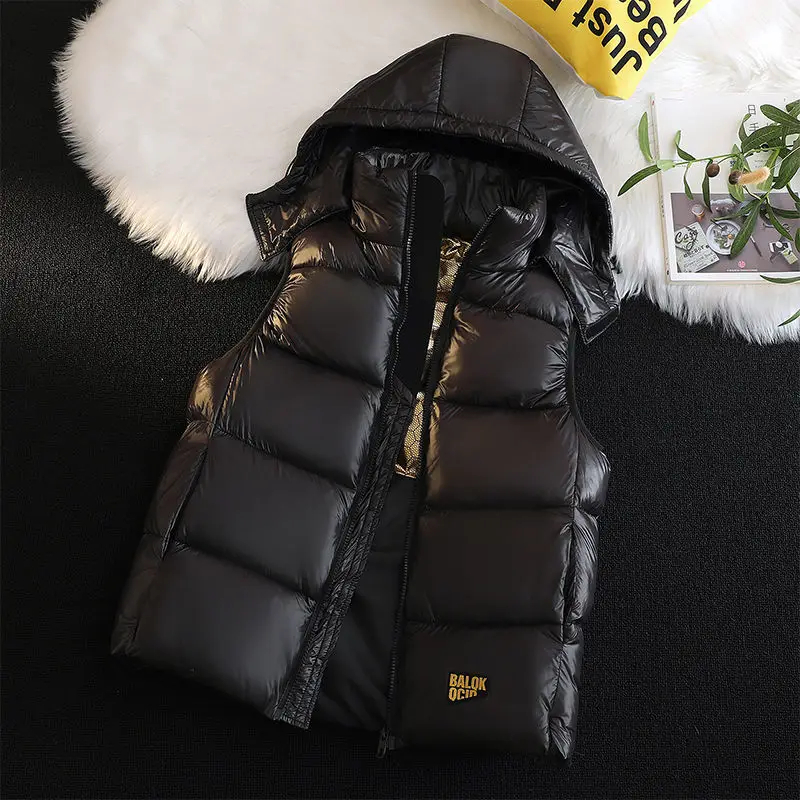 Men Trendy Down Cotton Vest Autumn Winter Men Thicken Cold Protection Warm Sleeveless Outwear Large Size Hooded Casual Waistcoat