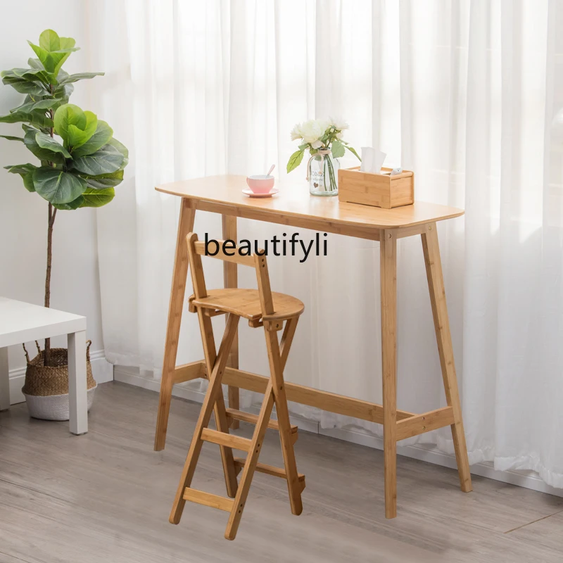 

yj Bar Wall Table and Chair Combination Simple Nordic Bamboo Table Narrow Table Home High Bar Table