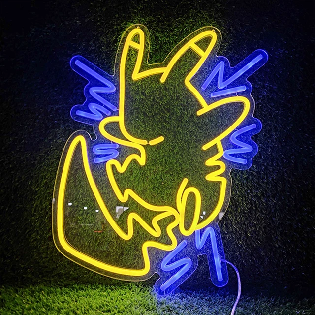 Anime japonês LED Neon Light para decoração de parede, Pokemon, Pikachu,  sinal de exibição, nome personalizado adorável, lâmpada para festa -  AliExpress