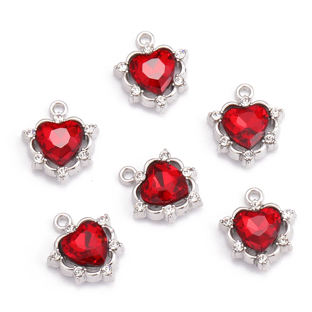 10 Stück bunte Kristall Herz Strass Charm Silber Farbe Anhänger für DIY Damen Ohrringe Halskette Schmuckherstellung Zubehör – Detail 5