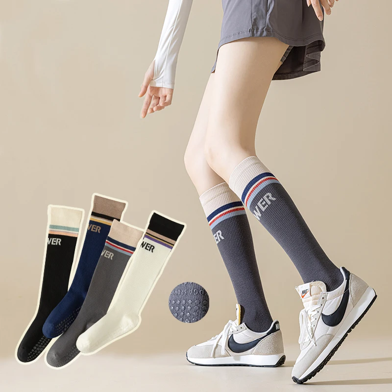 

302 New Autumn/Winter Women's Mid length Socks Professional Yoga Exercise Pure Cotton Running Sole Massage Calf Knee High Socks