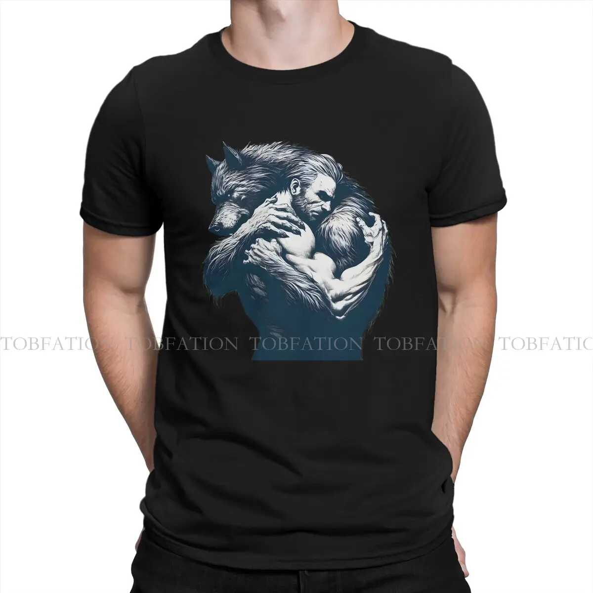 

Мужские обнимающие футболки Werewolf Wolfman, мужские стильные топы из чистого хлопка, футболка с круглым вырезом
