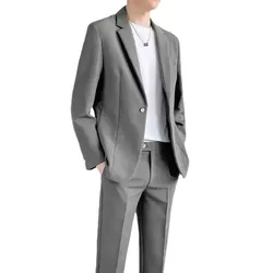 S-5XL High Quality Men's Suit Gentlemen Simple Business Casual Fit Suits 2 Pieces Set Classic Solid Color Jacket Blazer Pants