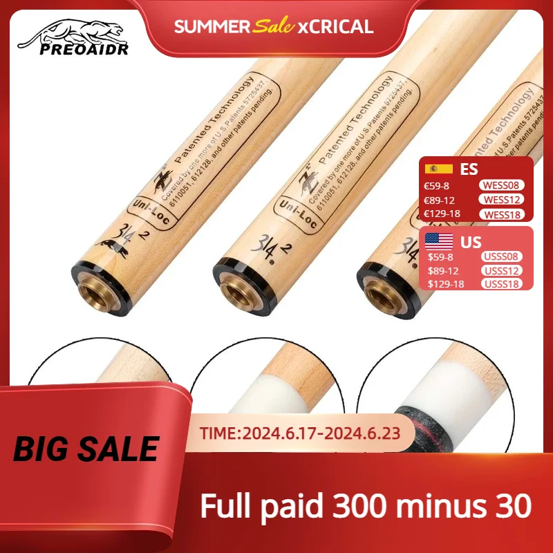 PREOAIDR 3142 Z2 Billiard Pool Stick Shaft 10mm 11.5mm 13mm Tip 8 Pieces in 1 Tecnologia Shaft Billar Kit Durable Professional