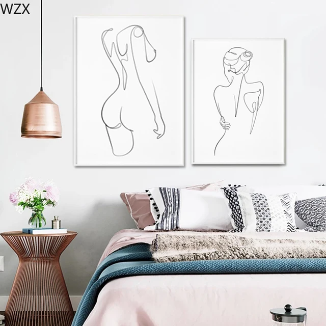세련된 북유럽 스타일의 여자 한 줄 그리기 아트 캔버스 회화