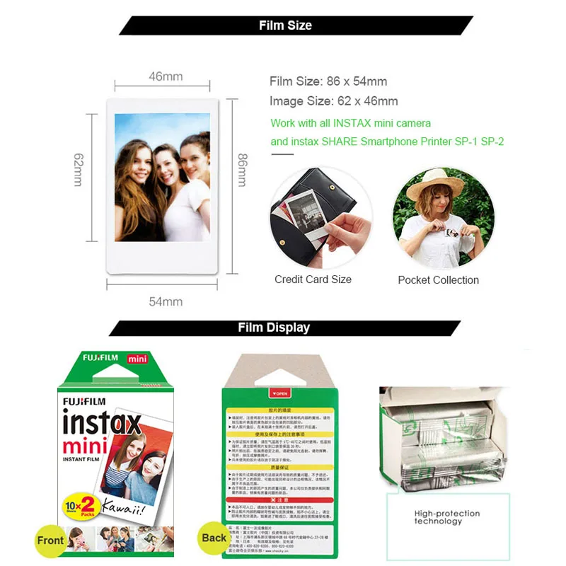 20-100 Sheets Fujifilm Instax Mini 11 White Edge Mini Film With 5 Magnet Photo Frames For Fuji Instax Mini 12 9 70 90 25 Camera