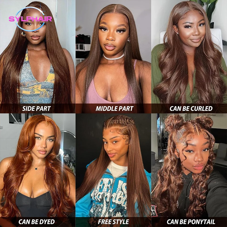 13x6 HD Chocolate Brown Straight Lace Front Wigs Human Hair 30 Inch 200% HD Transparent Lace Frontal Wig Brown Wigs For Women 5