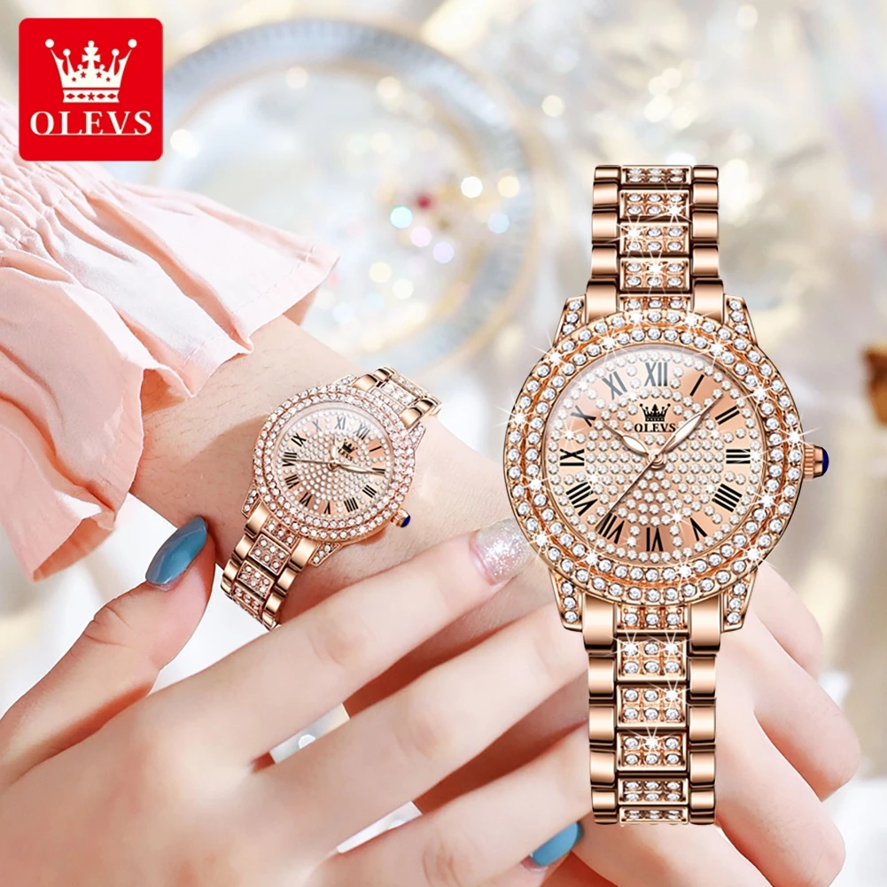 OLEVS Brand New Luxury Rose Gold Quartz Watch for Womens Stainless Steel Waterproof Fashion Diamond Women Watch Relogio Feminino