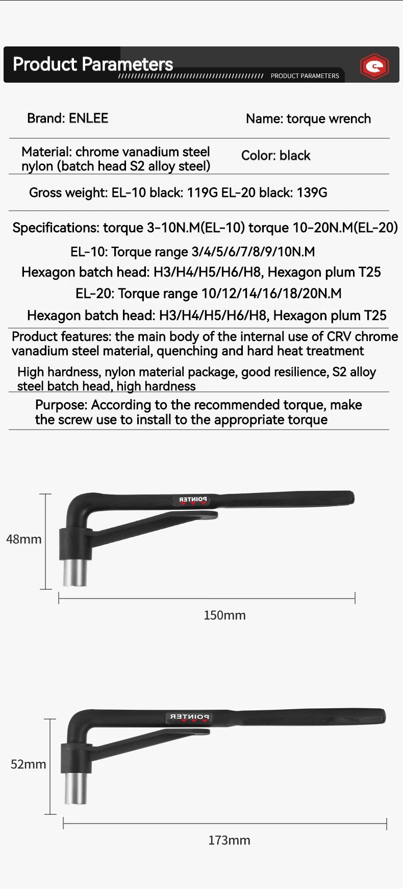 ENLEE Fahrrad Drehmomentschlüssel mit Bit Set Tragbare Kleine MTB Rennrad Inbusschlüssel Werkzeug Steckschlüssel Für Fahrrad Reparatur Kit – Detail 4
