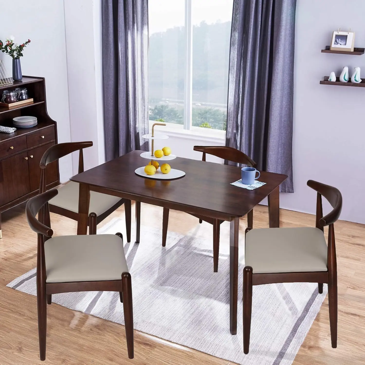 Mid Century Dining Room Chairs Set of 2, Modern Kitchen Chairs with Solid Wood Indoor Classic Wishbone with S