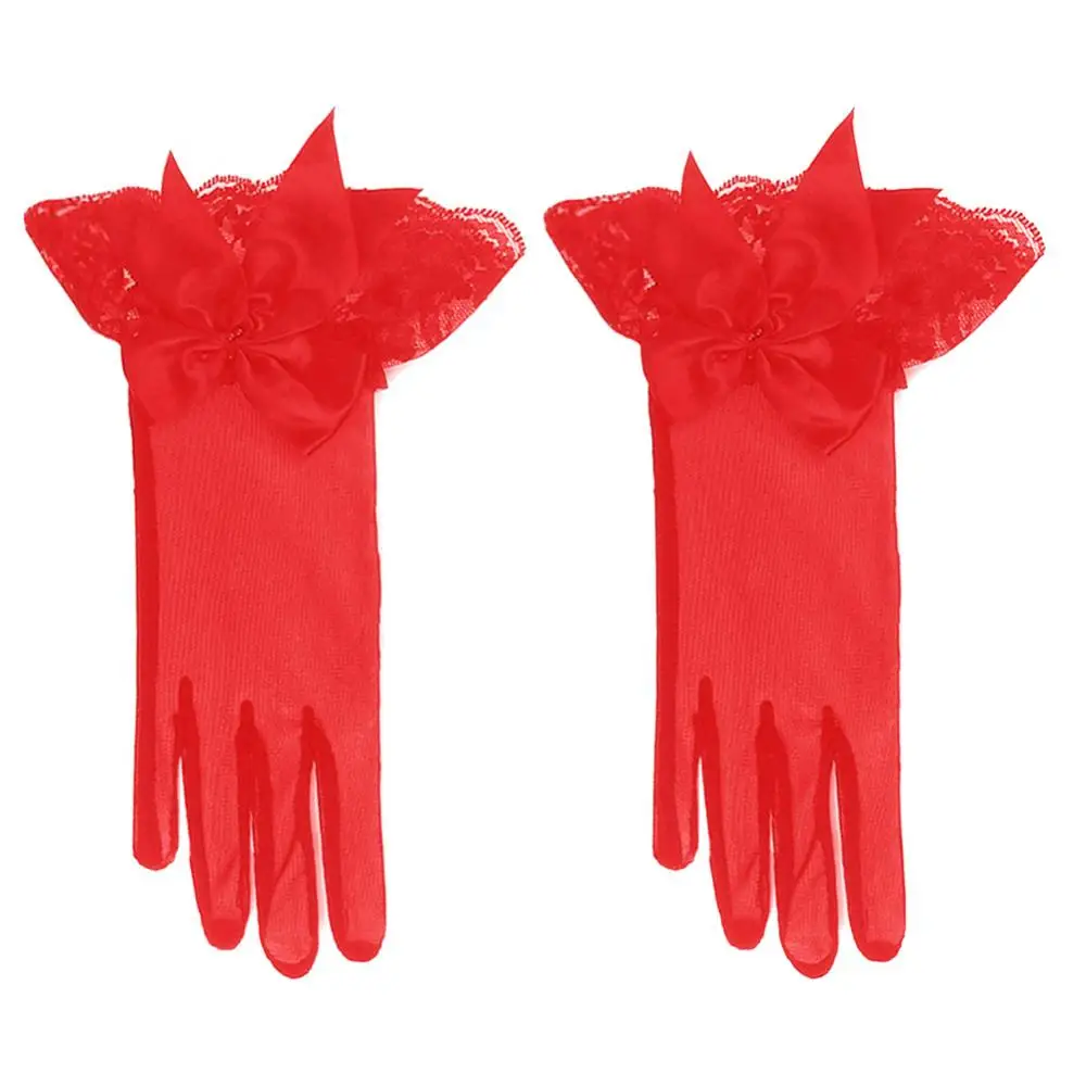 

Gloves Bowknot Women Party Lace Short Evening Bridal Wedding Prom Trim Finger Gloves