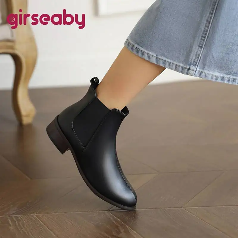 

Girseaby 2022 Womens Ankle Boots 11cm Pointed Toe Slip-on Blcok Heels 3.5cm Plus Size 34-47 Casual Concise Shoes Daily S4248