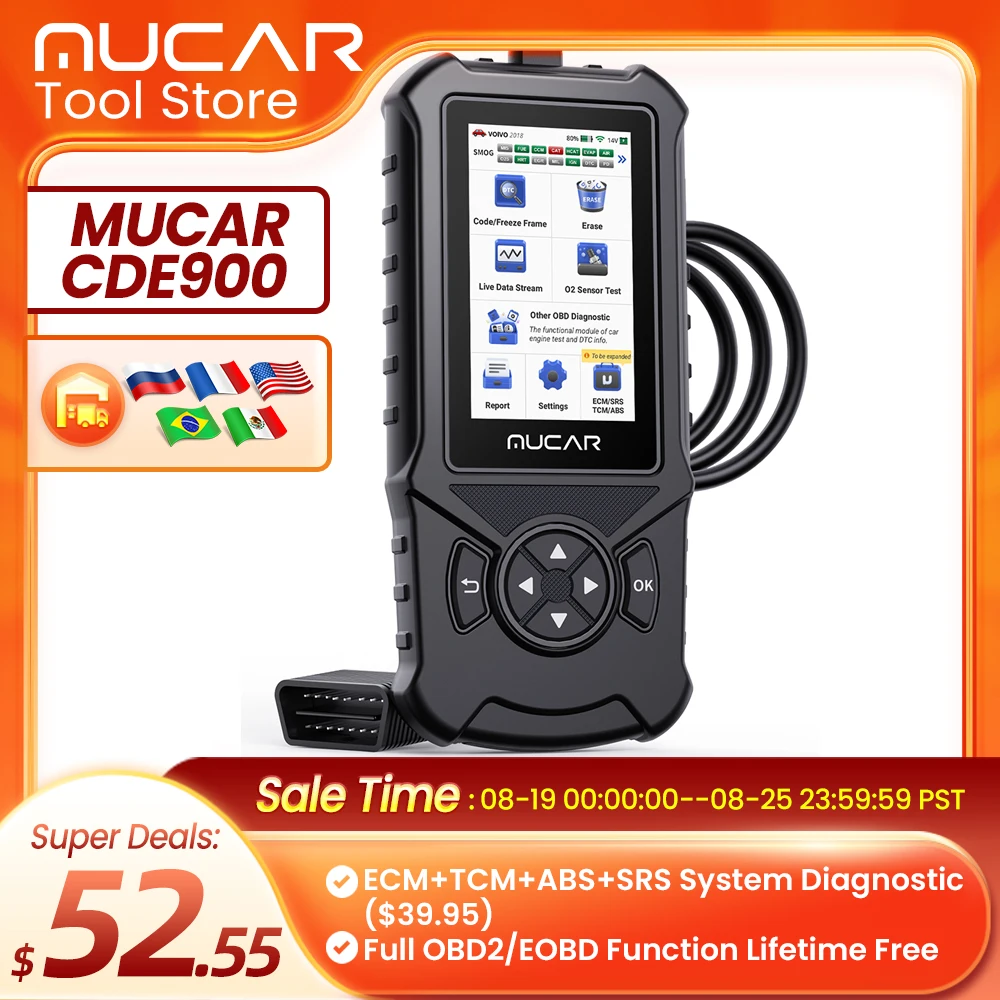 MUCAR CDE900 OBD2 Scanner for Full OBD2 Car Code Reader Scan Tool for ABS/SRS/ECM/TCM Car System Diagnostic Tools Scalable 256GB automotive diagnostic scanner