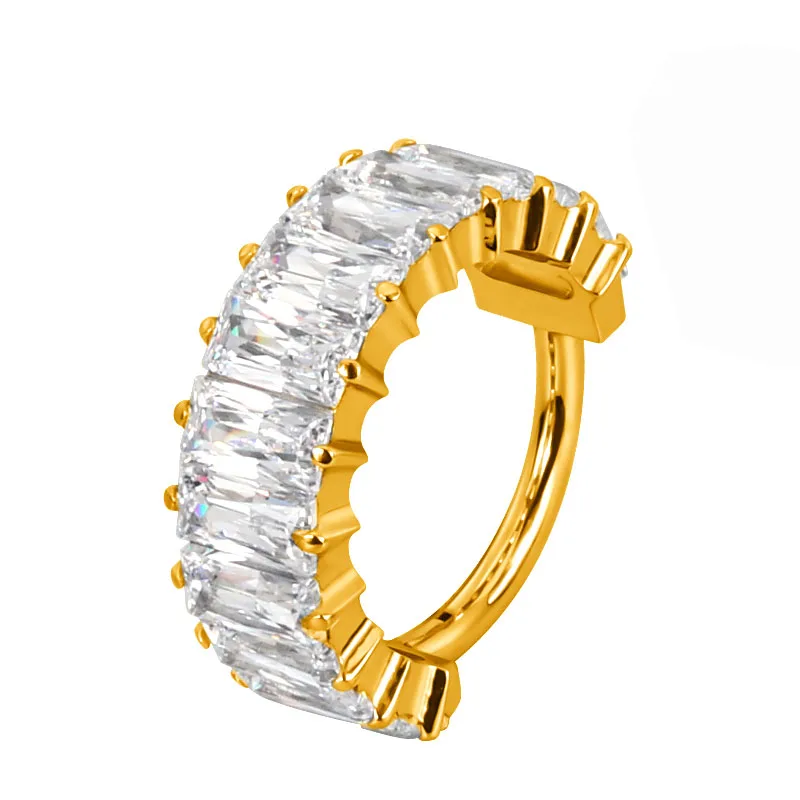 ASTM F136 Titan OHR PIERC Rechteck Seite CZ Ring Hoop Nasenringe Scharnier Clicker Ohrring Lippe Labret Tragus Ring Körper Piercing – Detail 10
