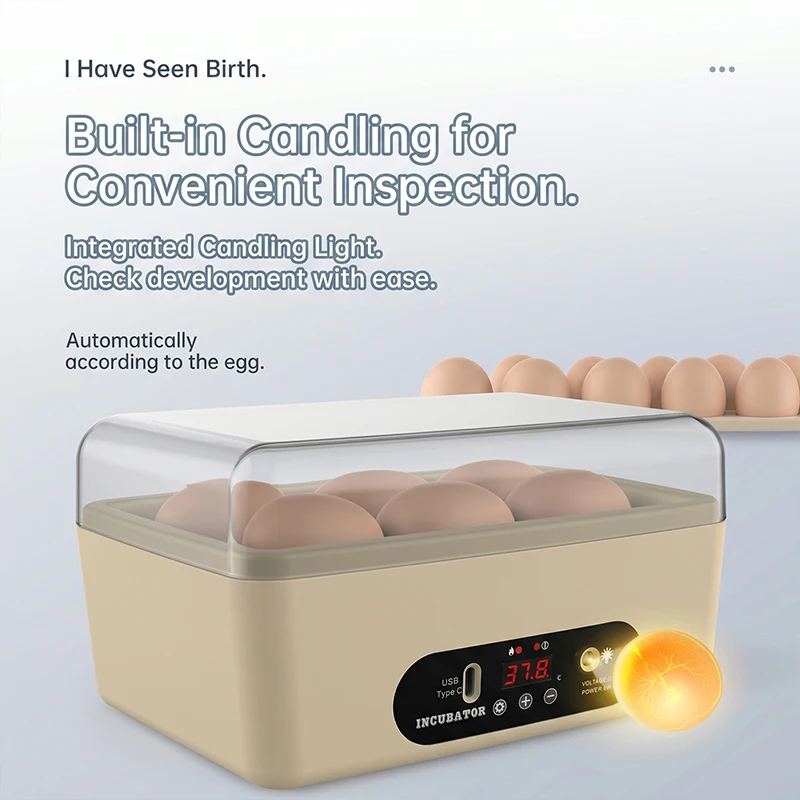 Incubateur entièrement automatique pour œufs de poulets, volailles, incubateur intelligent bionique pour poulets, canards, pigeons, charge USB, thermostatique 24 heures