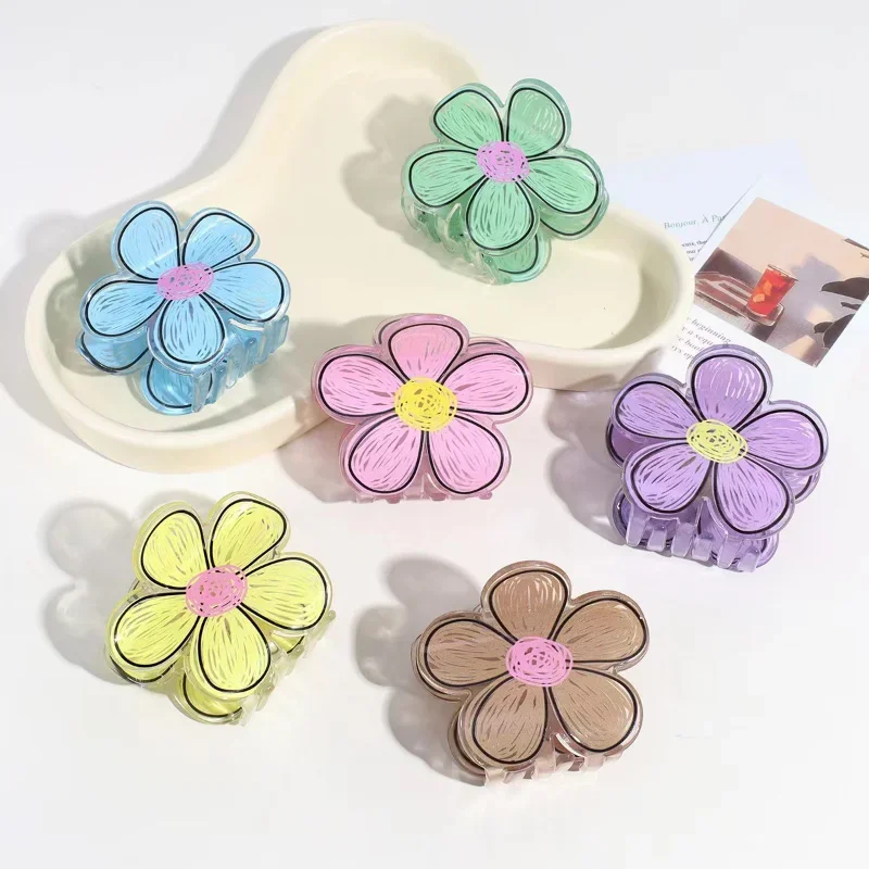 Korean New Acrylic Flower Hair Claw Clips Sweet Cute Spring Summer Elegant Exquisite Hairpin Girls Hair Accessories for Women korean solid acrylic barrette stainless steel barrettes women simple large hair clip spring clips fashion hair clamp headwear