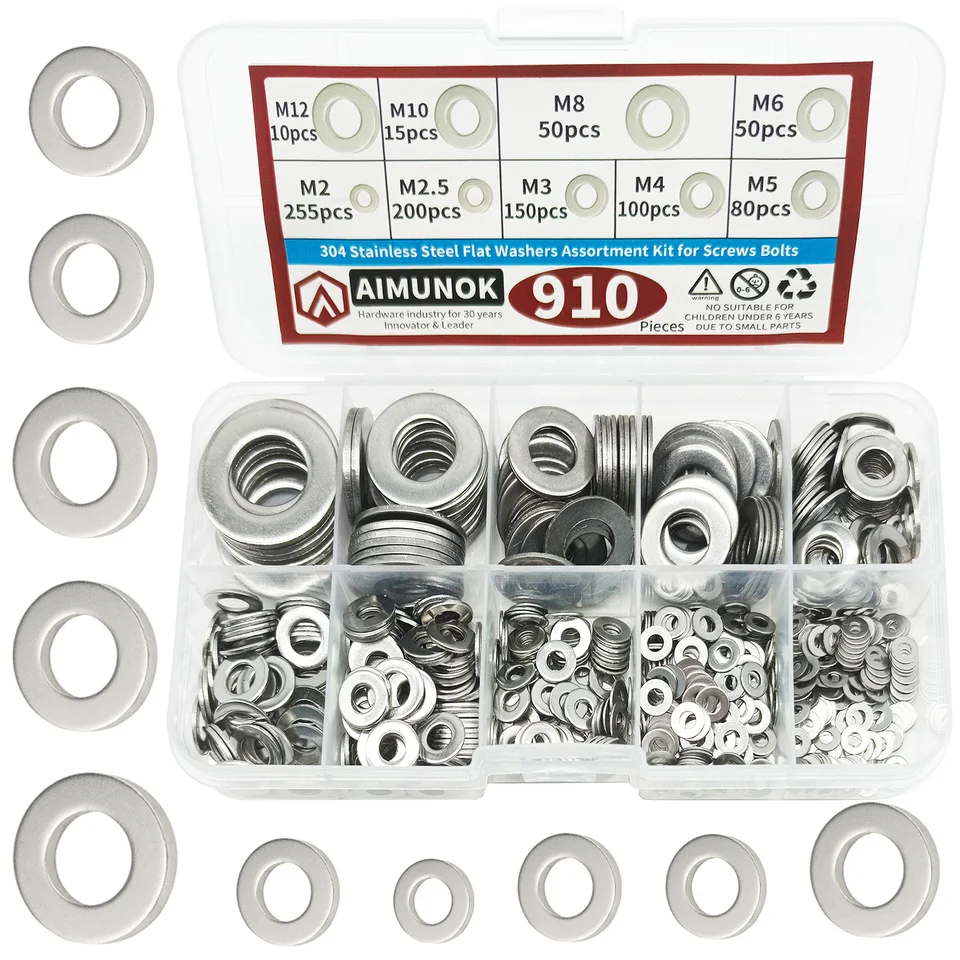Hincell 900-Piece Stainless Steel Flat Washers Assortment Kit - M2 To M12 Sizes, 304 Grade - View #8