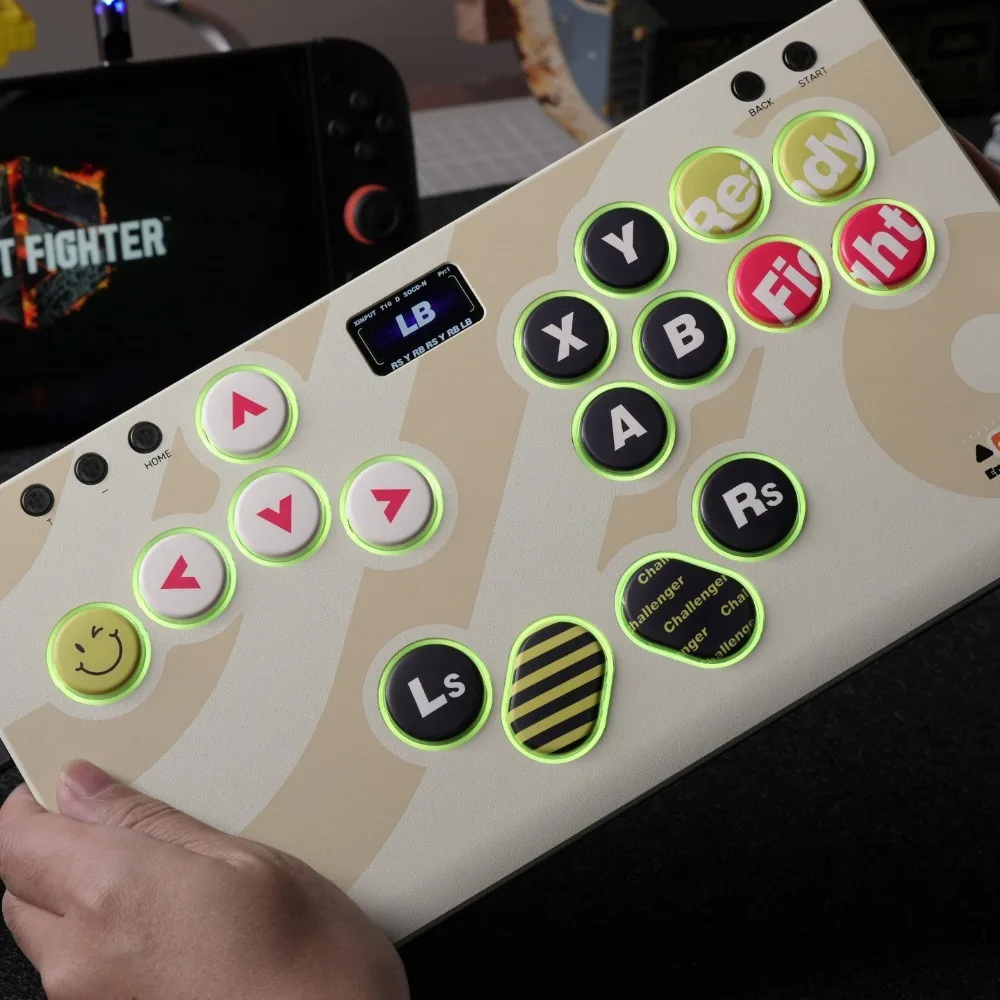 TBGamer Hitbox E17 게임용 키보드 로우 프로파일 스위치 컬러 스크린 금속 패널 아케이드 파이팅 PC 액세서리(스위치/PS4/PC용)