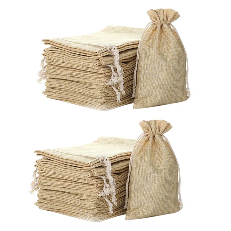 

50 Pcs Natural Linen Burlap Bags With Jute Drawstring For Gift Bags Wedding Party Favors Jewelry Pouch, Snack Sacks