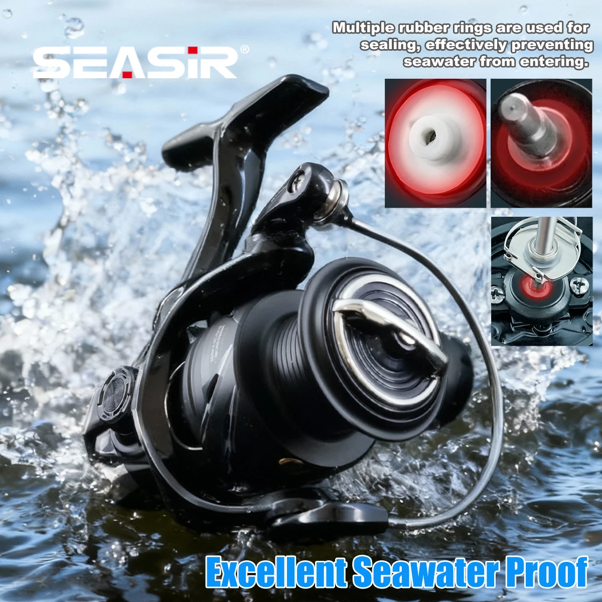 SEASIR Carrete de pesca spinning Worm Shaft bobinado ultra denso lanzamiento largo resistente al agua salada arandelas de carbono agua dulce agua salada - Imagen 6