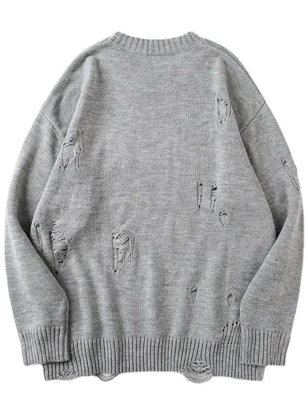 

Autumn Loose Round Neck With Holes And Oversized Long Sleeved Pullover
