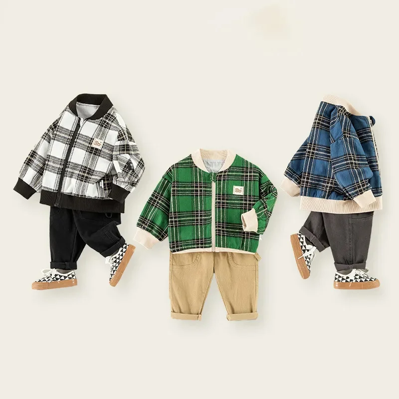 

Stripe Children's Jacket for Boy Zipper Lattice Coat Girls Autumn Korean Style Girl's Kids Overcoat