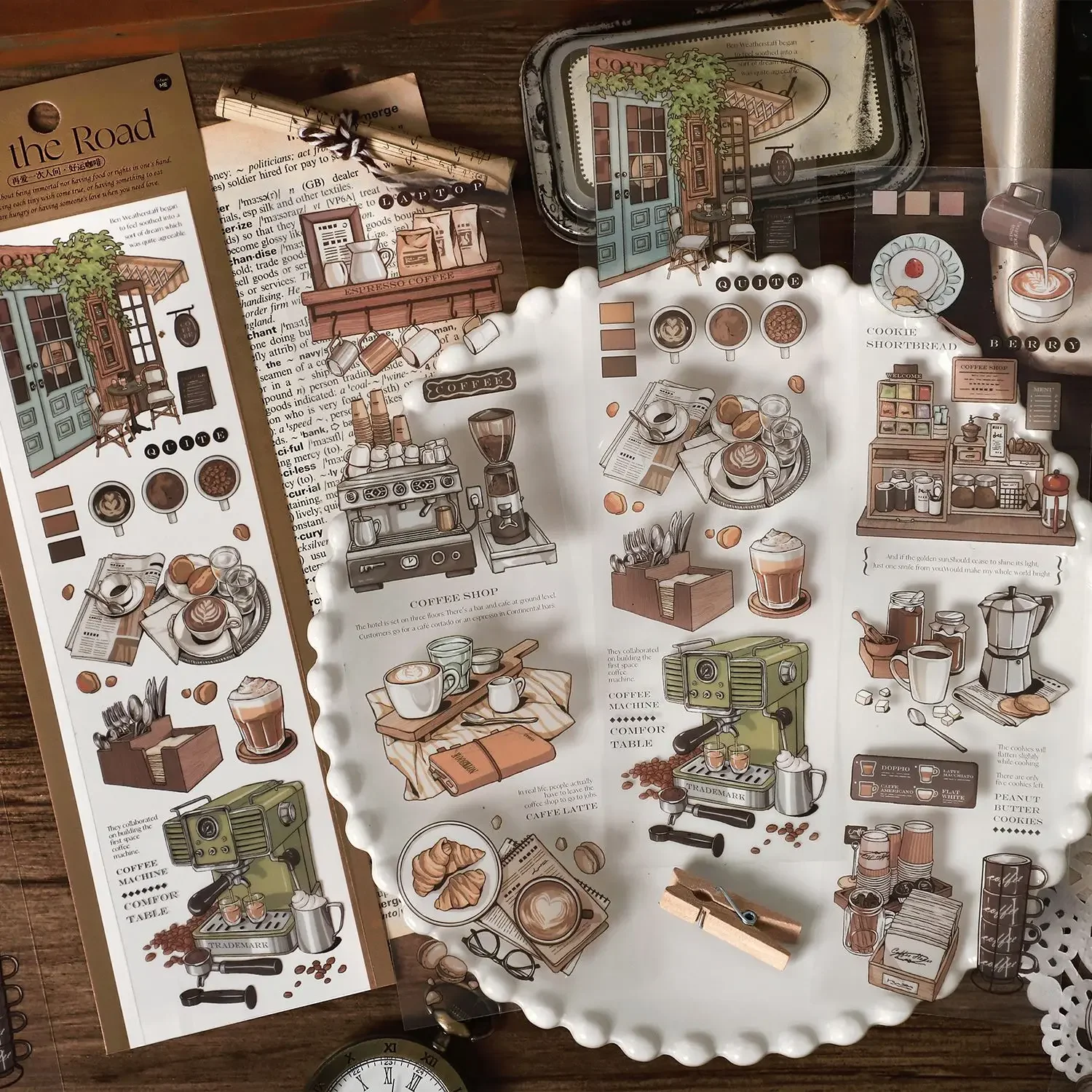 Journamm 6 개/갑 Ins 여행 테마 공예 스티커 PET 재료 DIY 컷 콜라주 정크 저널 스크랩북 용품 장식 스티커