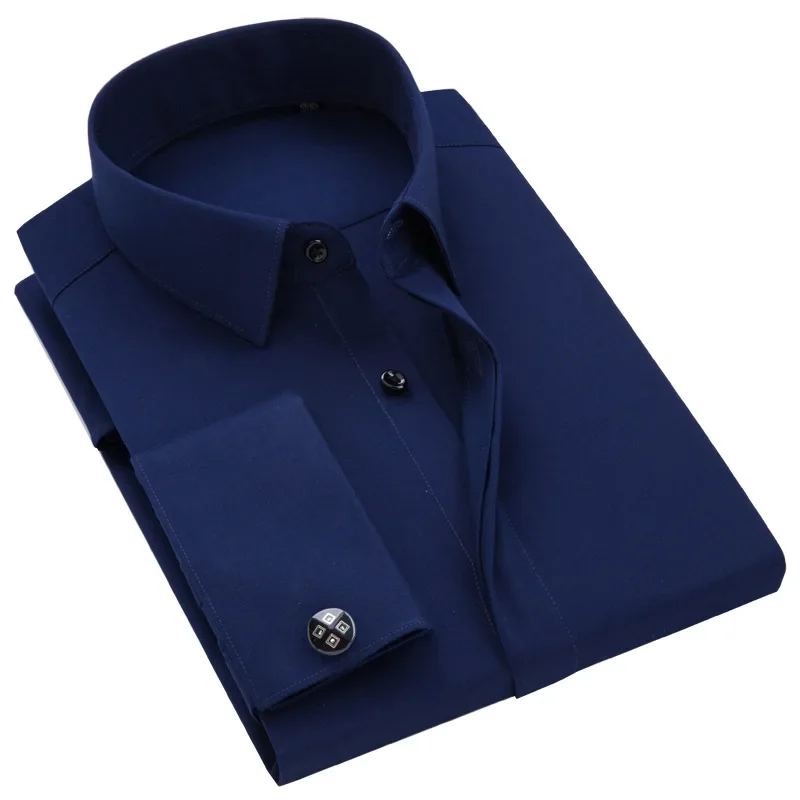 French Cufflinks Formal Classic Design Bamboo-fiber Men's Dress Shirts Long Sleeve Easy-care Shirt dress shirts