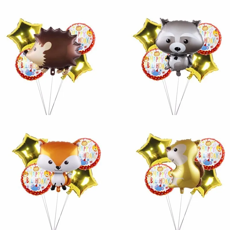 

5pcs Large Animal Balloons Fox Hedgehog Raccoon And Squirrel Foil Ballons Happy Birthday Party Decoration Kids Children's Toy