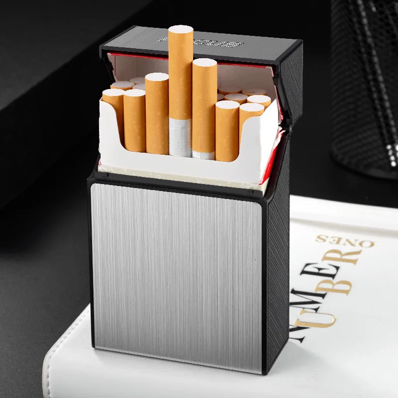 20 Sticks Cigarette Box Space Aluminum Flip Cover Cigarette Holder Lighter Portable Cigarette