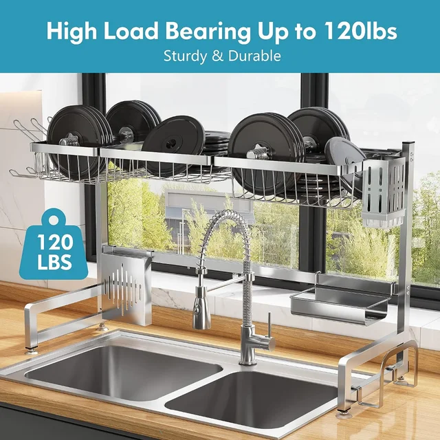 BOOSINY Over The Sink Dish Drying Rack 1 Tier Dish Rack for Kitchen  Counter, Adjustable Length(33.5-36 in), Stainless Steel Dish Drainer,  Dishes Shelf