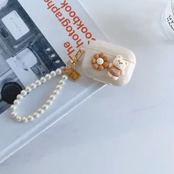Retro Beige Bear Flower AirPods Case with Keychain Lanyard - Airpods Pro (A)