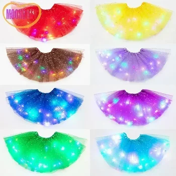 LED 빛나는 조명 어린이 소녀 공주 투투 스커트, 어린이 천, 웨딩 파티, 춤추는 미니 스커트 의상, 코스프레 LED 의류
