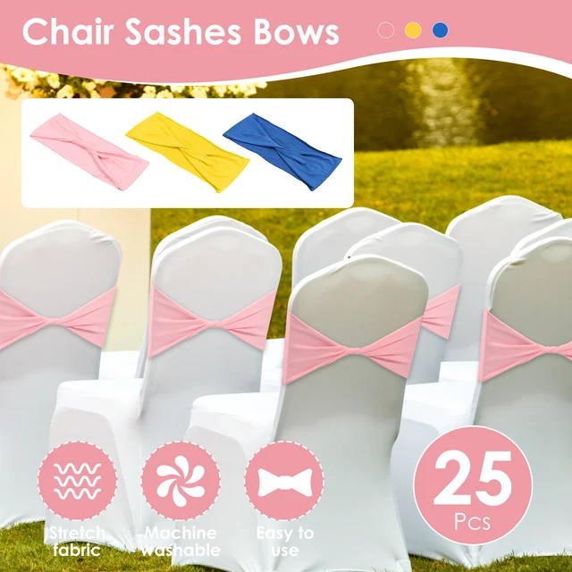 25Pcs Stretch Chair Sashes Wedding Banquet Decoration Chair Back Sash Reusable Chair Sashes Bows for Wedding Party Events Decor