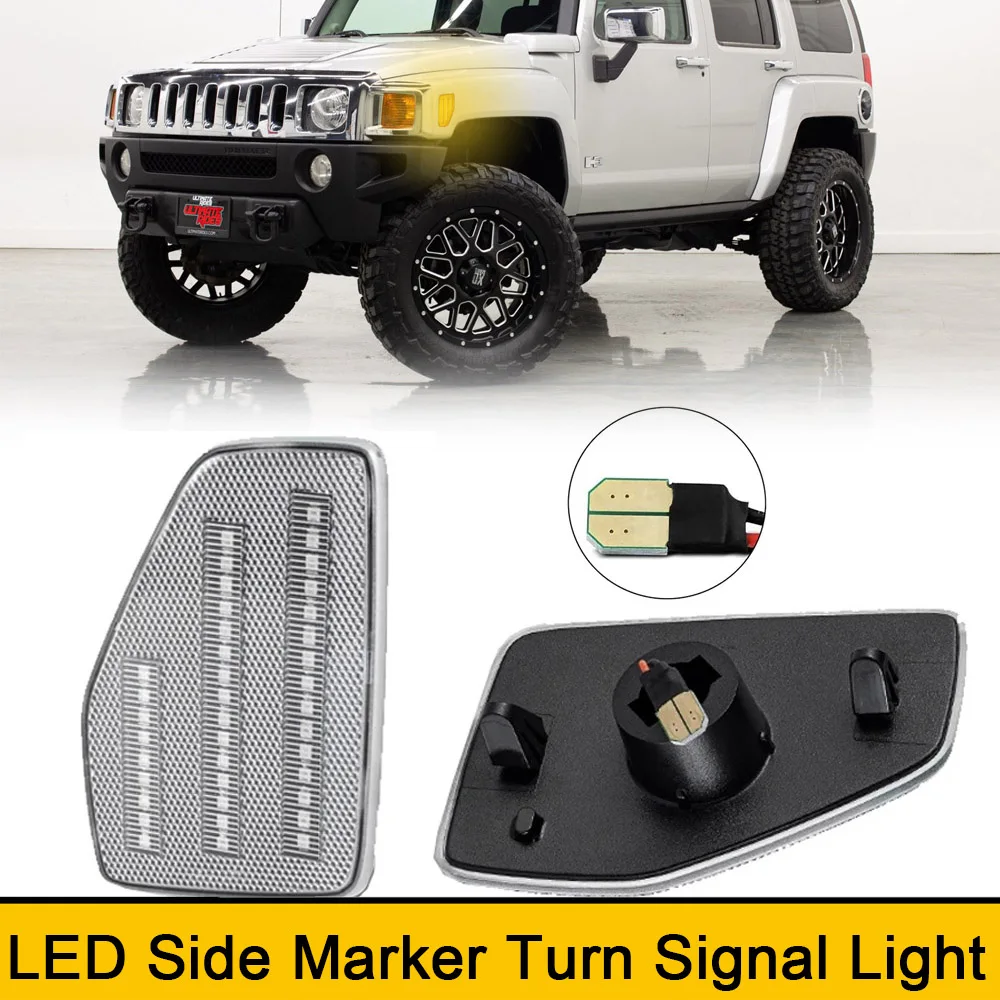 

2 шт. Для Hummer H3T 2009-2010 H3 2006-2010, передний бампер, боковой габаритный фонарь, лампы индикатора, поворотники автомобиля без ошибок, янтарные фары поворотники в бампер