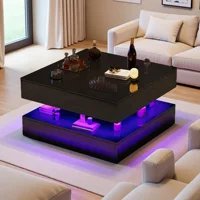 Table basse carrée Rosahqnda 78x78cm, avec lumières LED et tiroir de rangement, tables d'appoint pour salon, petites tables, noir/blanc 1