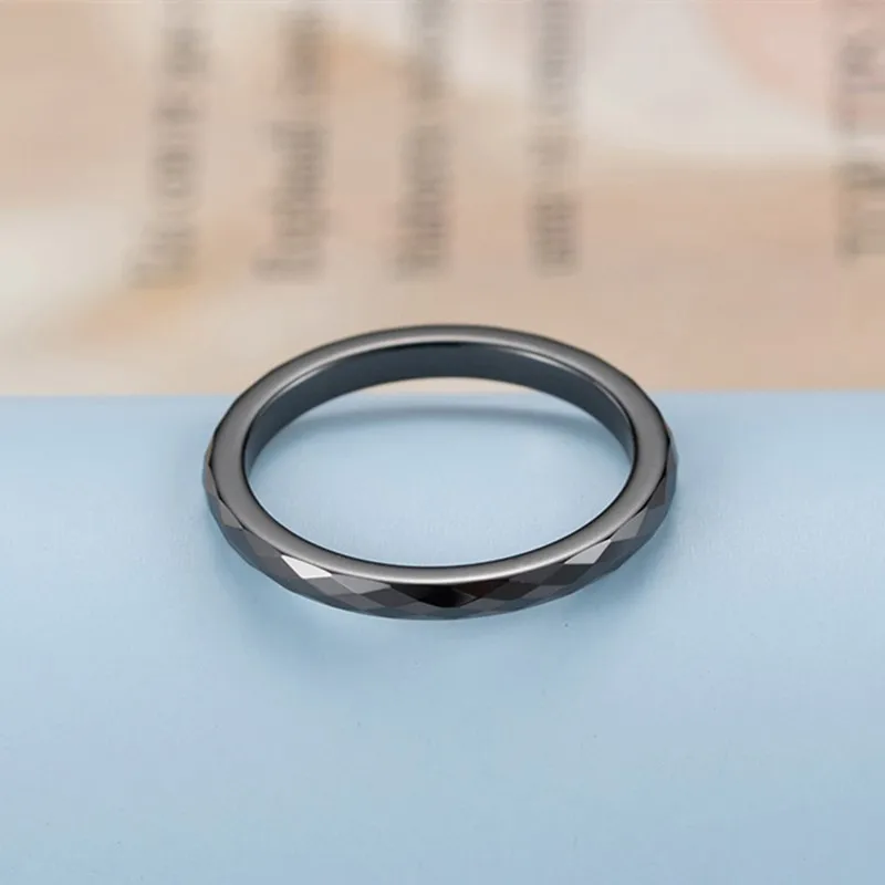 3mm Thin White/Black Faceted Ceramic Ring Wedding Band for Women Men Size 4-12 3
