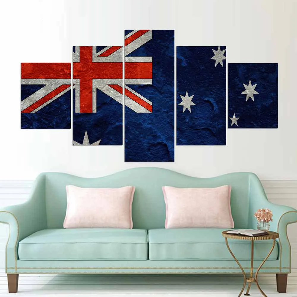 

Unframed 5 Panel Australian Flag Canvas HD Decorative Printed Posters Wall Art Pictures Paintings for Living Room Home Decor