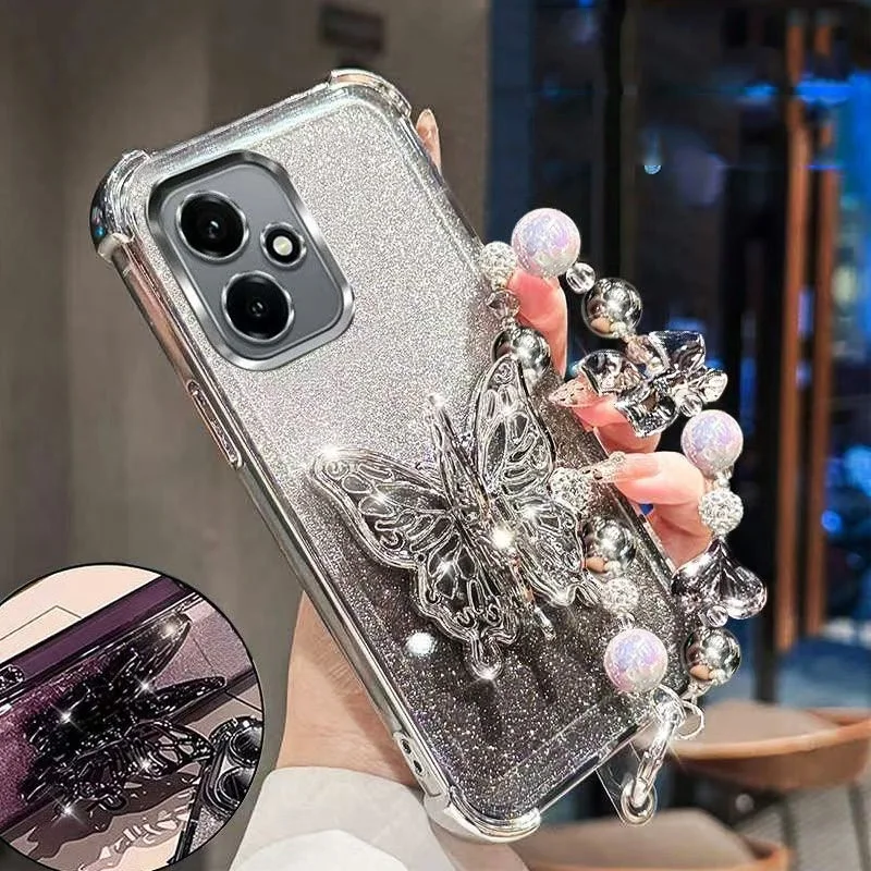 Pearl Bracelet Butterfly Stand Glitter Shockproof Phone Case Cover