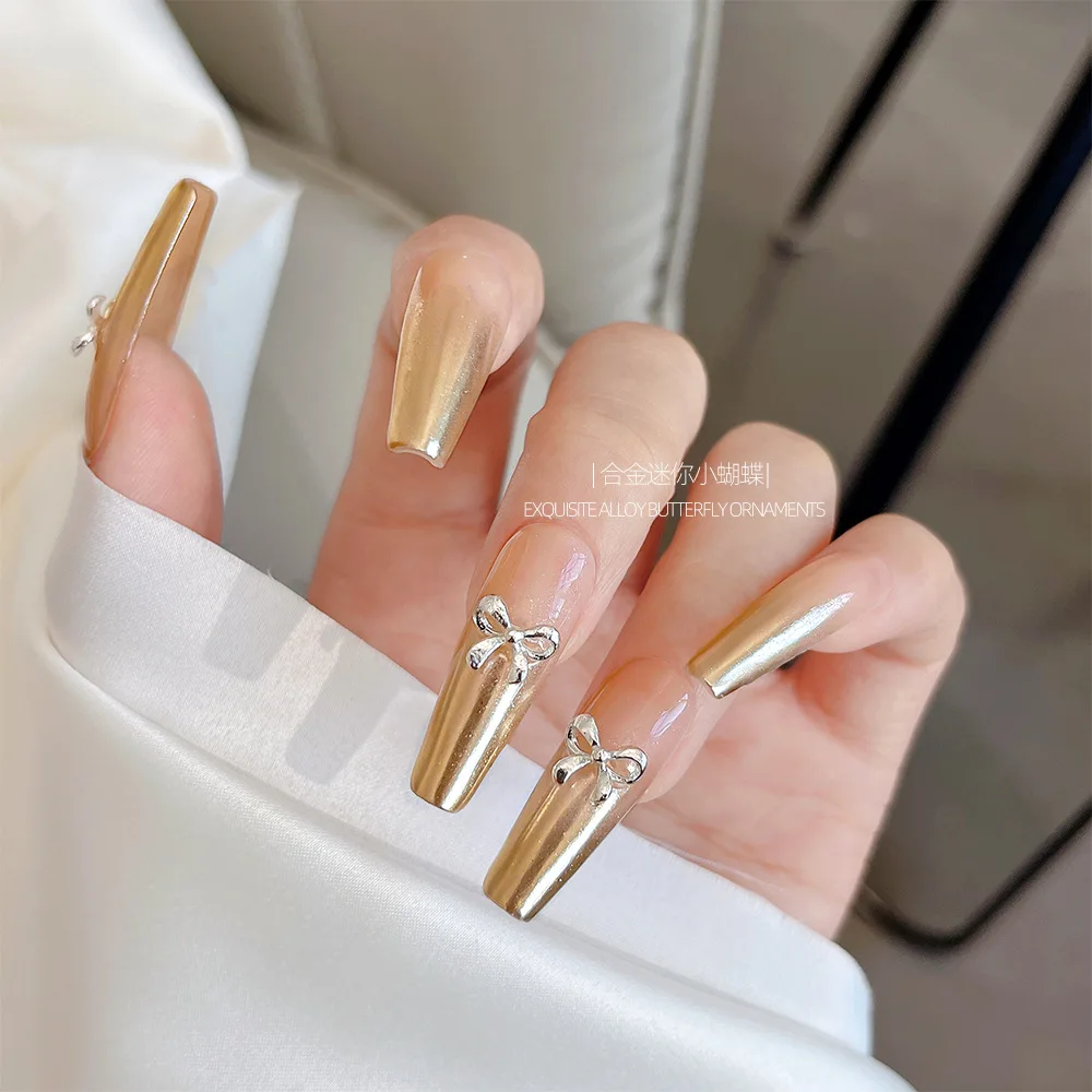 10Pcs Mini Hollow Butterfly Knotbow Nail Art Charms 3D Metal Silver/Gold Alloy Nail Art Decoration DIY Nail Accessories 3