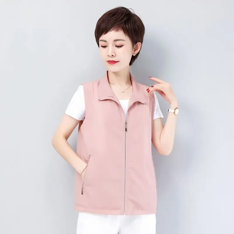 

Spring Summer Sleeveless Jacket Liner Thin Pink Vest Women Sun Protection Plus Size Zipper Korean Fashion Coats