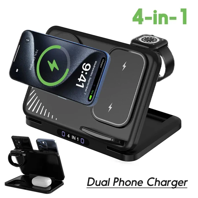 Magnetic Wireless Charger Stand Foldable Fast Charging For iPhone 17 16 15 14 13 Samsung S25 Xiaomi Airpods Pro Apple Watch 11~2
