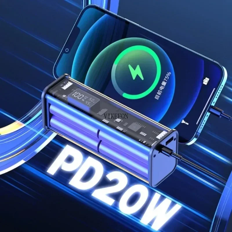 22.5W DIY Battery Charger Power Bank Case Transparent PD Fast Charging For 8PCS 18650 Polymer 20000mAh Battery Charging Box battery charger