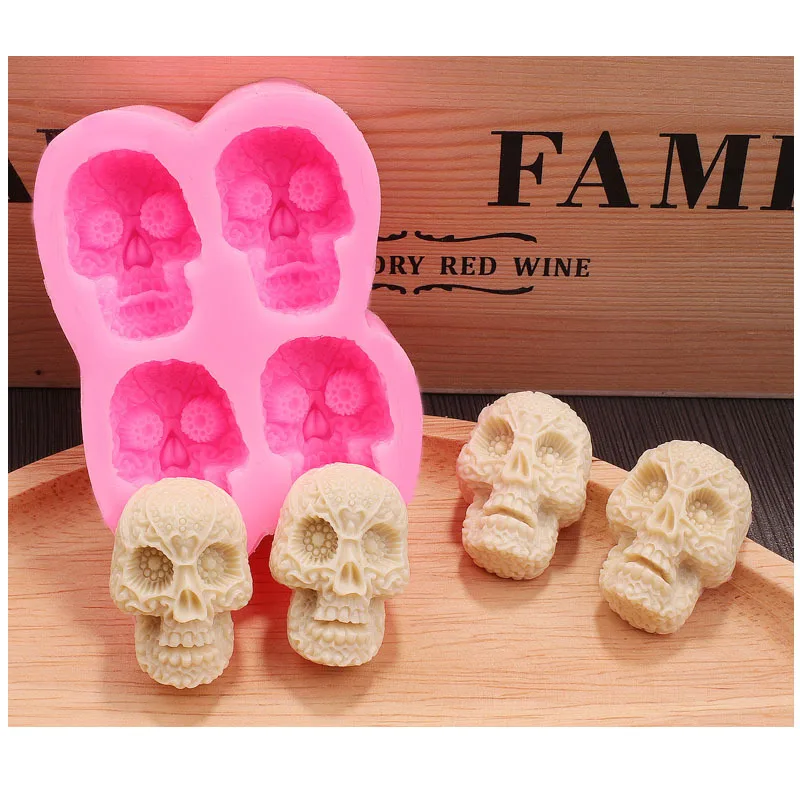 

4 Holes Food Grade Silicone Mould Chocolate Fondant Cake Baking Pastry Cake Tool Halloween Skull Ghost Cake Baking DIY Mold