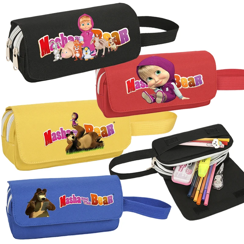 Mashas And Bear Pencilcase Cartoon Student Stationery Box Grande Capacità Boy Girl Pencil Bag Anime Pen Pouch Materiale Scolastico