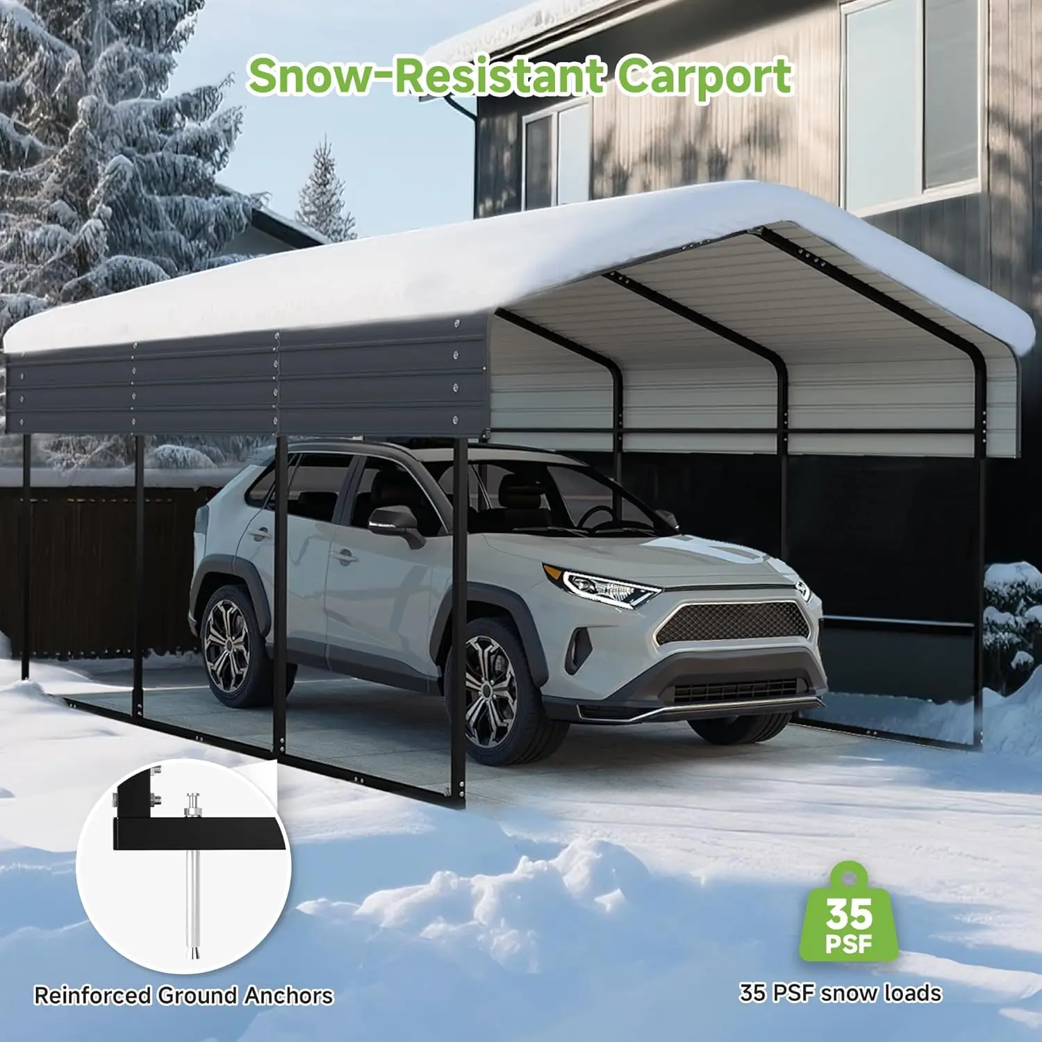 10' x 15' Heavy Duty Metal Carport – Outdoor Garage Shelter with Galvanized Roof & Reinforced Frame 2